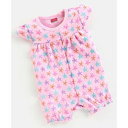 Babyhug 100% Cotton Knit Short Sleeves Romper Starfish Print - Pink