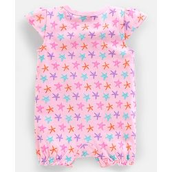 Babyhug 100% Cotton Knit Short Sleeves Romper Starfish Print - Pink