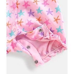 Babyhug 100% Cotton Knit Short Sleeves Romper Starfish Print - Pink