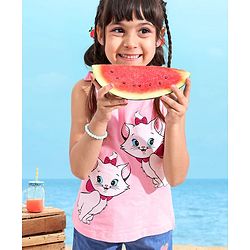 Babyhug 100% Cotton Sleeveless Tee With Marie Print & Bow Detailing- Pink