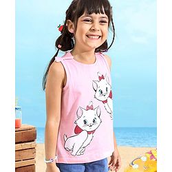 Babyhug 100% Cotton Sleeveless Tee With Marie Print & Bow Detailing- Pink