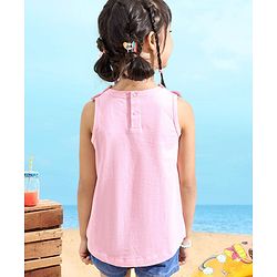 Babyhug 100% Cotton Sleeveless Tee With Marie Print & Bow Detailing- Pink