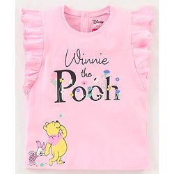 Babyhug Frill Sleeves Tee With Winnie The Pooh Print & Frill Detailing- Pink