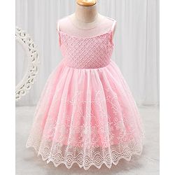 Babyhug Woven Sleeveless Party Frock with Embroidered & Sequines - Pink