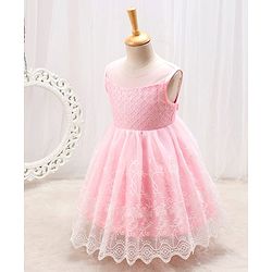 Babyhug Woven Sleeveless Party Frock with Embroidered & Sequines - Pink