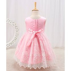 Babyhug Woven Sleeveless Party Frock with Embroidered & Sequines - Pink