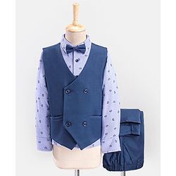 Babyhug Lycra Blend Full Sleeves Party Suit Ship Print- Blue & Grey