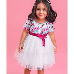 Babyhug Cap Sleeves Frock HD Floral Print - Off White