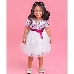Babyhug Cap Sleeves Frock HD Floral Print - Off White