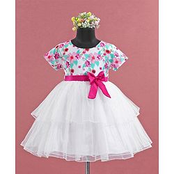 Babyhug Cap Sleeves Frock HD Floral Print - Off White