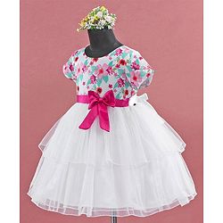 Babyhug Cap Sleeves Frock HD Floral Print - Off White