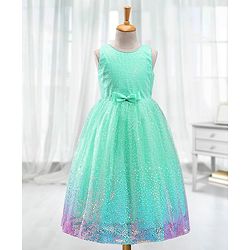 Babyhug Sleeveless Party Frock with Sequinned Detailing and Bow Applique - Mint Green