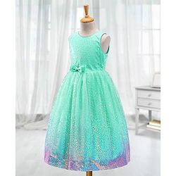 Babyhug Sleeveless Party Frock with Sequinned Detailing and Bow Applique - Mint Green