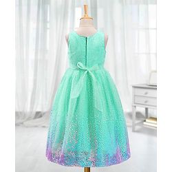 Babyhug Sleeveless Party Frock with Sequinned Detailing and Bow Applique - Mint Green
