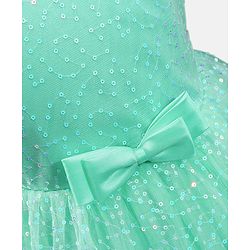 Babyhug Sleeveless Party Frock with Sequinned Detailing and Bow Applique - Mint Green