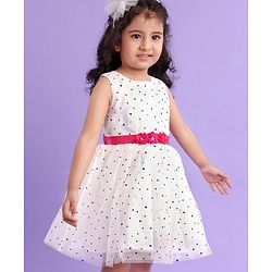 Babyhug Sleeveless Frock Star Sticker Print - White