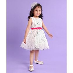 Babyhug Sleeveless Frock Star Sticker Print - White