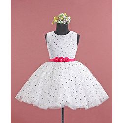 Babyhug Sleeveless Frock Star Sticker Print - White