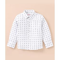 Babyhug Lycra Blend Full Sleeves Shirt & Trousers With A Suspender & Hat Checked- White & Grey