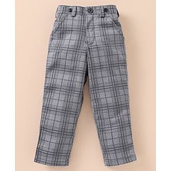 Babyhug Lycra Blend Full Sleeves Shirt & Trousers With A Suspender & Hat Checked- White & Grey