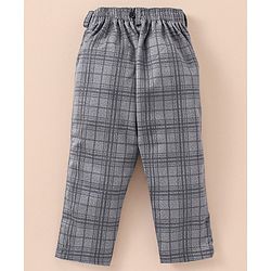 Babyhug Lycra Blend Full Sleeves Shirt & Trousers With A Suspender & Hat Checked- White & Grey