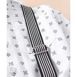 Babyhug Lycra Blend Full Sleeves Shirt & Trousers With A Suspender & Hat Checked- White & Grey