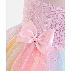 Babyhug Sleeveless Sequinned Party Frock With Bow - Multicolor