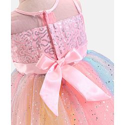 Babyhug Sleeveless Sequinned Party Frock With Bow - Multicolor