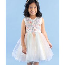 Babyhug Sleeveless Party Wear Frock Floral Embroidery - Multicolour