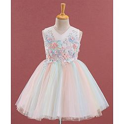 Babyhug Sleeveless Party Wear Frock Floral Embroidery - Multicolour