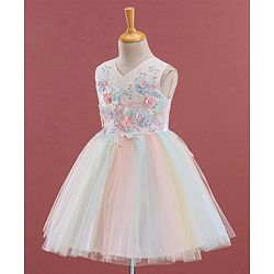 Babyhug Sleeveless Party Wear Frock Floral Embroidery - Multicolour