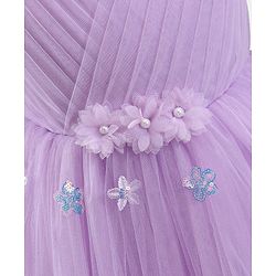 Babyhug Sleeveless Pleated Yoke Party Frock With Corsage And Sequined Detailing - Lavender