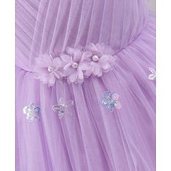 Babyhug Sleeveless Pleated Yoke Party Frock With Corsage And Sequined Detailing - Lavender