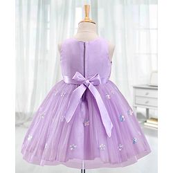 Babyhug Sleeveless Pleated Yoke Party Frock With Corsage And Sequined Detailing - Lavender