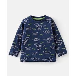 Babyhug Cotton Knit Full Sleeves Nightsuit Dino Print - Blue