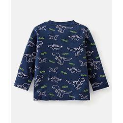 Babyhug Cotton Knit Full Sleeves Nightsuit Dino Print - Blue
