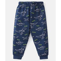 Babyhug Cotton Knit Full Sleeves Nightsuit Dino Print - Blue