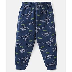 Babyhug Cotton Knit Full Sleeves Nightsuit Dino Print - Blue