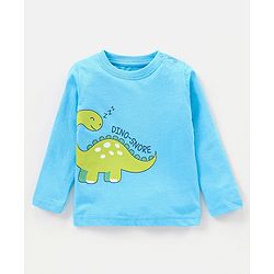 Babyhug Cotton Full Sleeves Night Suit Dino & Stripes Print- Blue