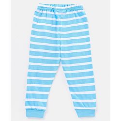 Babyhug Cotton Full Sleeves Night Suit Dino & Stripes Print- Blue
