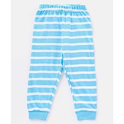 Babyhug Cotton Full Sleeves Night Suit Dino & Stripes Print- Blue