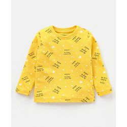 Babyhug Cotton Full Sleeves Night Suit Stars & Text Print- Yellow