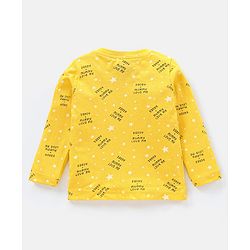 Babyhug Cotton Full Sleeves Night Suit Stars & Text Print- Yellow