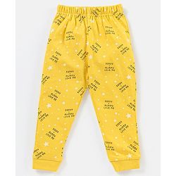 Babyhug Cotton Full Sleeves Night Suit Stars & Text Print- Yellow