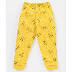 Babyhug Cotton Full Sleeves Night Suit Stars & Text Print- Yellow
