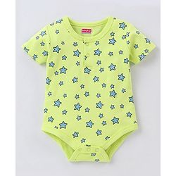 Babyhug 100% Cotton Half Sleeves Onesie Stars Print- Green