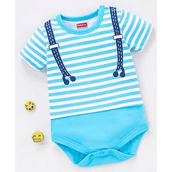 Babyhug 100% Cotton Knit Half Sleeves Onesie Stripes Print - Blue