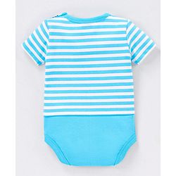 Babyhug 100% Cotton Knit Half Sleeves Onesie Stripes Print - Blue
