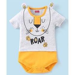 Babyhug Cotton Half Sleeves Onesie Lion Print- Grey