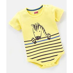 Babyhug 100% Cotton Half Sleeves Onesie Zebra Print - Yellow